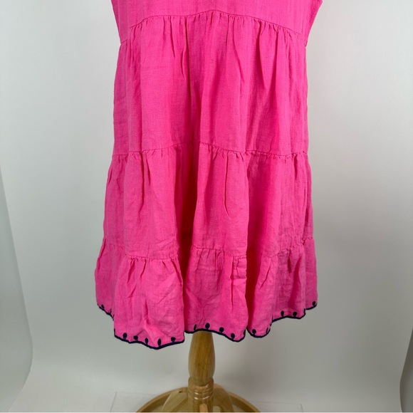 Navy Bleu Eloise Pink Embroidered Linen Flutter Sleeve Dress Size Large - Picture 4 of 14